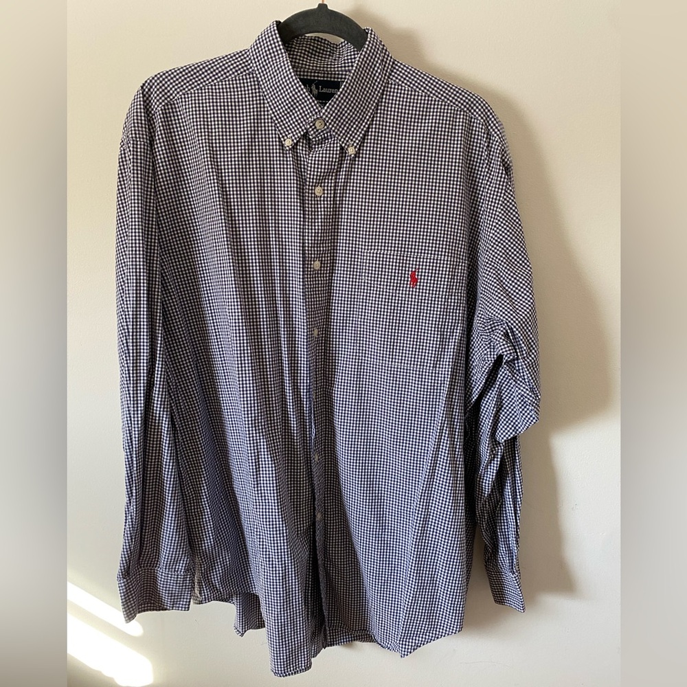 Ralph Lauren Blaire 100% cotton navy and white checked button-down size large